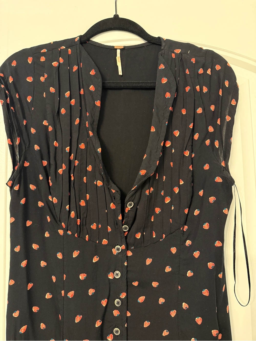 FREE PEOPLE ,Med, Black Dress with strawberries Women's Button-Front Maxi Dress - Picture 3 of 4